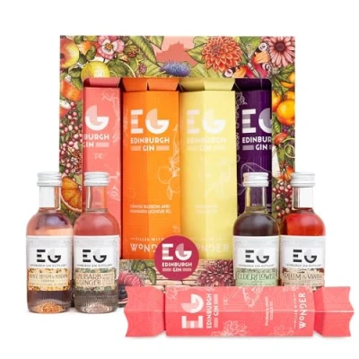 Image of Gin Crackers by Edinburgh Christmas Alcohol Crackers, Luxury Flavoured 4x 5cl Orange Blossom, Elderflower, Plum &amp; Vanilla, Rhubarb and Ginger Liqueur Mini Cracker Gifts