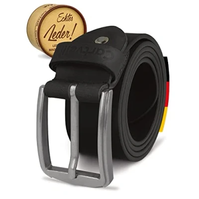 Image of Cartvelli Vintage Leather Belt Men&#039;s 38 mm Made in Germany Gift Box Clasp Silver Black Large