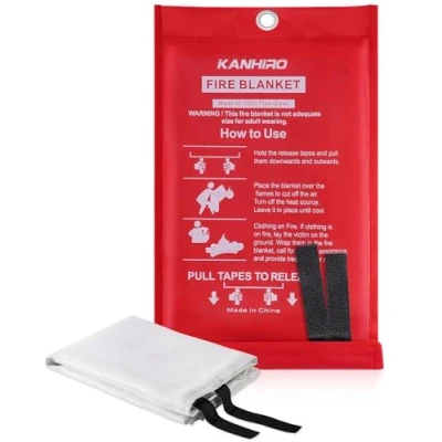 Image of kanhiro Fire Blanket, Emergency Suppression Blanket for Home and Kitchen, Fiberglass Great School, Fireplace, Grill, Car, Office, Warehouse (1 Pack)
