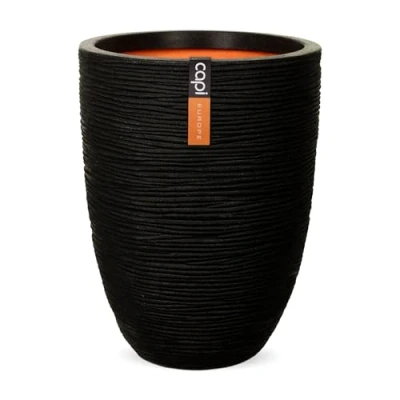 Image of CAPI EUROPE Vase elegant low Rib NL 34x46 Black Opening Ø27 Pot for indoor and outdoor use Shatterproof 100% recyclable KBLR782