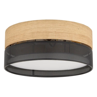 Image of TK Lighting Nicol ceiling light, black, wood look, Ø 50 cm, 4 x E27