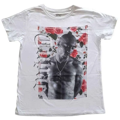 Image of Paradiso Clothing Tupac Floral LOGO Boyfriend FIT Print Tshirt, Women&#039;s, Size: Small, White