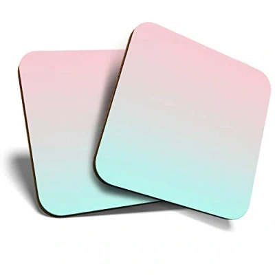 Image of Great Coasters (Set of 2) Square/Glossy Quality Coasters/Tabletop Protection for Any Table Type Pastel Pink Green Mint Ombre #2676