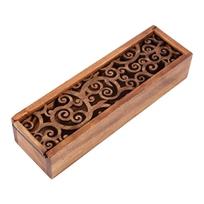 Image of Zerodis Wooden Pencil Case Box Hollow Pen Holder Desk Organizer Student School Office Gift Box(#1)