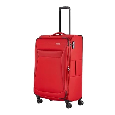 Image of travelite 4 wheel suitcase size L soft shell, luggage series Chios with expansion fold + edge protection, trolley in timeless look, 78 cm, 90 97 litres