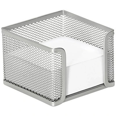 Image of OSCO Silver Wiremesh Memo Pad Holder with 400 Sheets Desk Idea Message Taking Note Dispenser H8 x W10.5 D11 cm