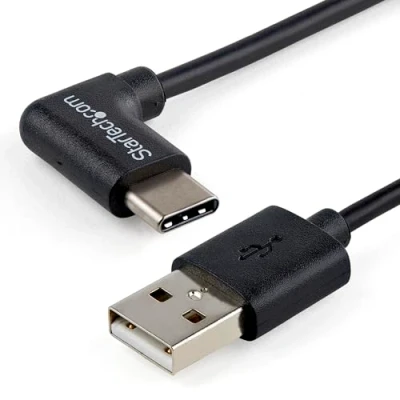 Image of StarTech.com USB to C Cable 1m / 3 ft Right Angle A 2.0 Type (USB2AC1MR), Black