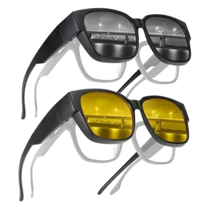 Image of ExcellaElite 2pcs Night Driving Glasses for Men Women Anti Glare HD Vision Driving, Polarized Yellow Tinted Lens Sunglasses