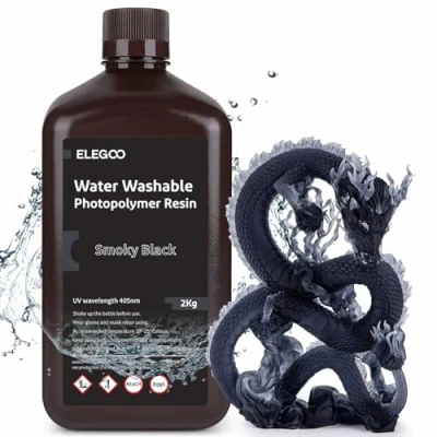 Image of ELEGOO Water Washable 3D Printer Resin, Rapid LCD Resin 405nm UV Curing Standard Photopolymer for Printing Smoky Black 2000G