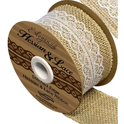 Image of Eleganza OA024646 Woven Edge Hessian and Lace, Ivory No.61, 50 mm x 5 Yard
