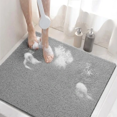 Image of HITSLAM Shower Mat Non Slip, 60 x CM Slip Bath with Drain, Soft PVC Loofah for Tub, Quick Drying Bathroom, Grey