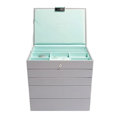 Image of Stackers Dove Grey with Mint Green Classic Medium Jewellery Box, Set of 5