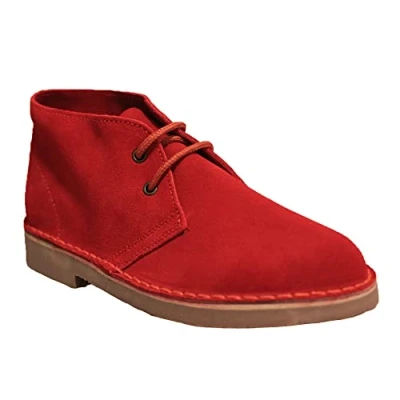 Image of Roamers Unisex Suede Leather Lace Up Fashion Ankle Desert Boots Red Real Suede, Mens UK 5 / EU 39