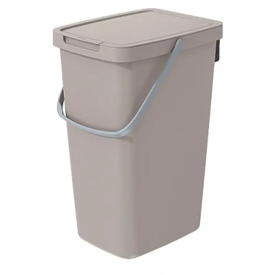 Image of Keden Systema Q Sorting Waste Bin 20L Recycling Separation Segregation Lidded with Handle Hanging Dustbin Garbage Can Slim Plastic Metal (Brown)