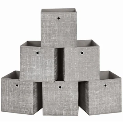 Image of SONGMICS Storage Boxes, Set of 6 Non Woven Fabric Box with Handle, 30 x cm, Fit Cube Unit, for Shelves, Foldable, Clothes Storage, Heathered Taupe RFB006K01