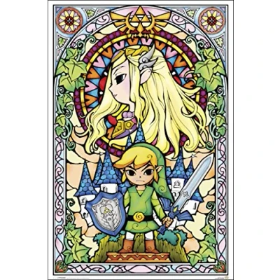 Image of Pyramid America Legend Of Zelda Stained Glass Video Game Gaming Cool Wall Decor Art Print Poster 60x90