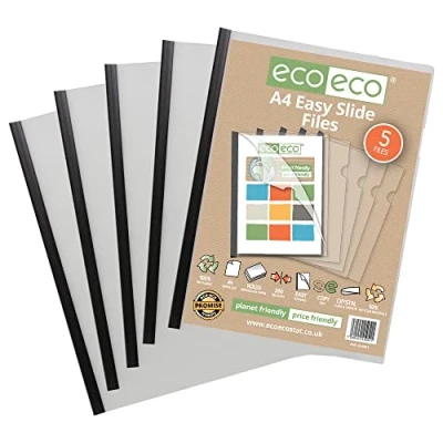 Image of eco A4 50% Recycled Bag 5 Easy Slide Files, Clip bar Project Report eco051, Black