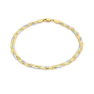 Image of Carissima Gold Women&#039;s 9ct 2 Colour 3 Plait Herringbone Bracelet of 19cm/7.5&quot;