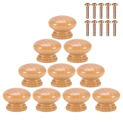 Image of 10Pcs S/M/L Natural Wooden Handle Round Mushroom Cabinet Closet Drawer Knobs Pulls Handles with Screws(M28MM)