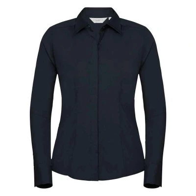 Image of Russell Athletic Collection Womens/Ladies Poplin Fitted Long Sleeved Formal Shirt (French Navy) Size 14 UK