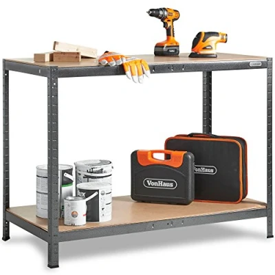 Image of VonHaus Work Bench Heavy Duty Garage Workbench with Storage for General DIY Tasks Metal Workshop 500kg Capacity Boltless Benches Workshops, and Shed