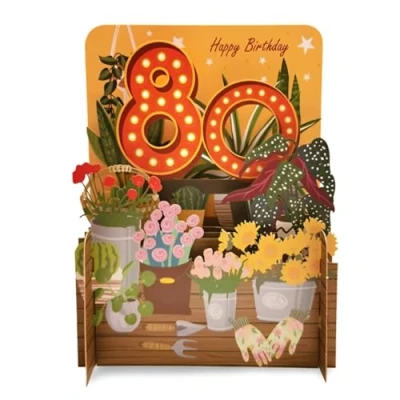 Image of Happy 80th Birthday Flowers &amp; Plants 3D Pop Up Greeting Card by Alljoy Cards MN049