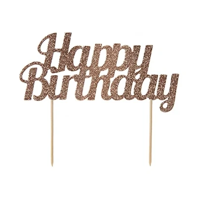 Image of Anniversary House Rose Gold Glitter Happy Topper, 18 x 15 CM, Birthday Cake Decorations, Sturdy Paper, J085, 15cm (7 6)