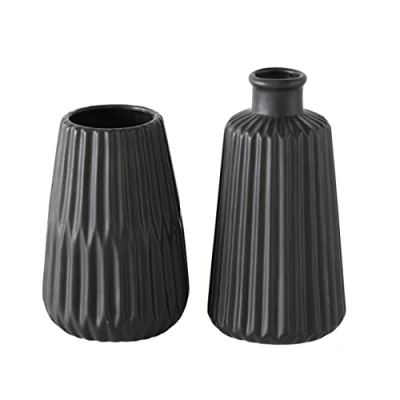 Image of Boltze Esko 1013332 Vases Set of 2 (Black Varnished, Ceramic Flower Vases, Diameter Approx. 8.5 cm, Indoor Decoration, No Flowers, Scandinavian Style)