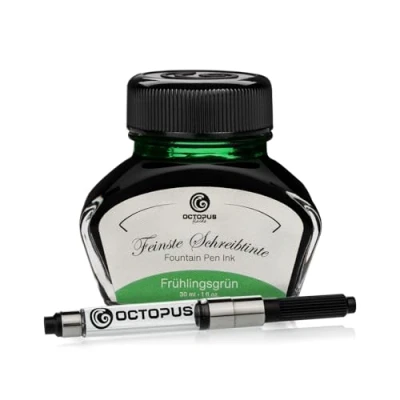 Image of Octopus Fluids Frühlingsgrün Writing ink including converter, Fountain pen in glass, Calligraphy for dip pen, Green 30ml