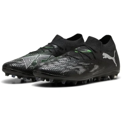 Image of Puma Future 8 Match MG Moulded stud football boots, Men&#039;s, Size: 7, Black/silver/fluo green Textile/synthetics