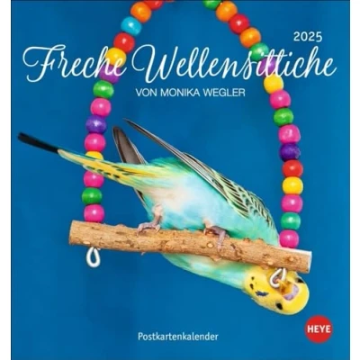 Image of Freche Wellensittiche Postkartenkalender 2025: von Monika Wegler. Die bunten Vögel in einem kleinen Kalender zum Aufstellen und Aufhängen. Perforierter Postkarten Fotokalender.