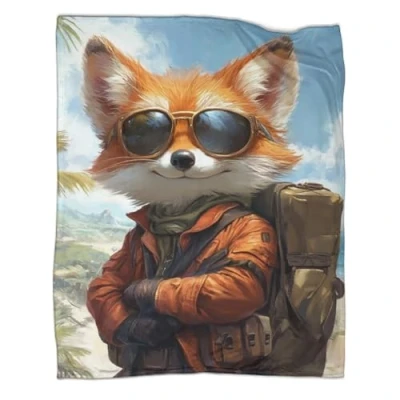 Image of QIACVYDKZ Flannel Sherpa Cartoon Fox Throw Wild Animal Pattern Fleece Blanket Soft Fuzzy Warm Microfiber Sport Bedding for Bed Couch 50x60inch(127x152cm)