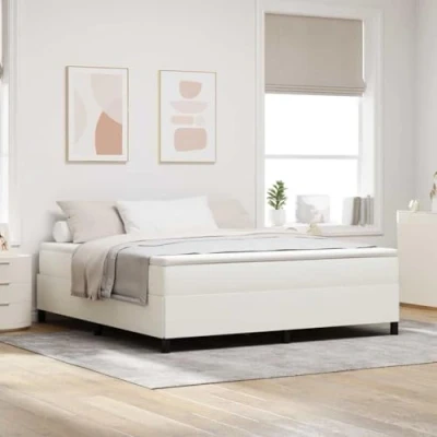 Image of vidaXL Cream Platform Bed Frame Solid Wood 180 x 200 cm Modern Bedroom Furniture Easy Assembly