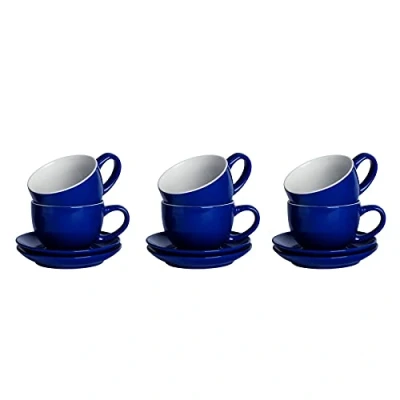Image of 6x Navy 250ml Cappuccino Cups &amp; Saucers By Argon Tableware