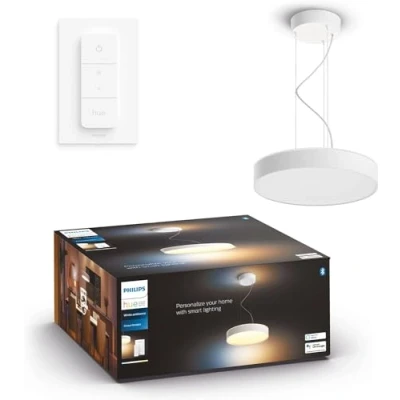 Image of Philips Hue Enrave White Ambiance Ceiling Pendant Smart Light [White] Suitable for Kitchen and Dining, with Bluetooth, Works Alexa, Google Assistant Apple Homekit