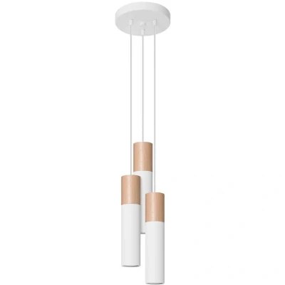 Image of Pablo Cluster Pendant Ceiling Light, White, Natural Wood, 3x GU10