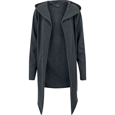 Image of Urban Classics LONG Hooded OPEN EDGE Cardigan Zipup sweatshirt, Men&#039;s, Size: Large, Charcoal