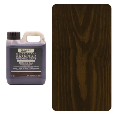Image of Littlefair&#039;s Wood Stain Water Based 1ltr Outdoor Furniture Dye Light &amp; Dark Finishes Non Toxic Eco Friendly Formula Exterior for Crafts Colour: English Oak