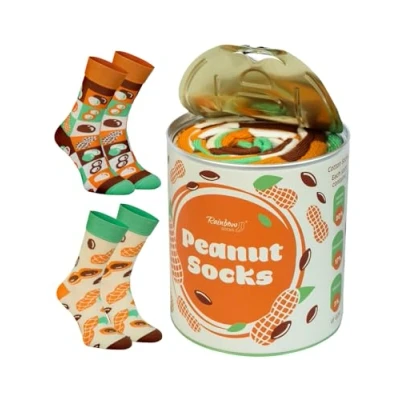 Image of Rainbow Socks Women Men Peanut Box Novelty Gift Funny 2 Pairs Size 7.5 11