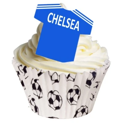 Image of 12 Edible T Shirt Decorations Great for Chelsea Fans Perfectly pre Cut Wafer just pop Them Out The Packaging and top on Your Cake Pack of by CDA Products Ltd