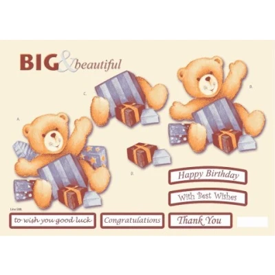 Image of Craft UK Big &amp; Beautiful BIRTHDAY TEDDY A4 Die cut decoupage and backing paper 588