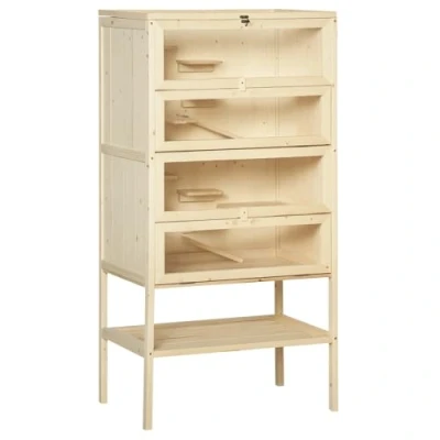 Image of PawHut Hamster Cage Wooden Mouse Rodent Small Pet Animals 4 Laryers Tall Bottom Storage Shelf Easy Clean