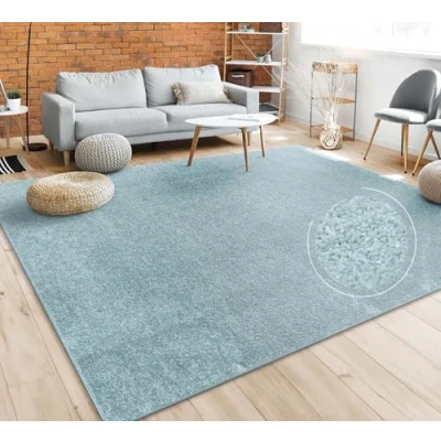 Image of Paco Home Living Room Rug Plain Simple and Modern Short Pile, Various Sizes colours, Size:60x100 cm, Colour:Turquoise