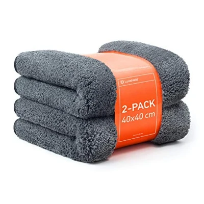 Image of Luxshield Microfibre Cloth 2 pack for Car Drying &amp; Cleaning, Dry towel Polishing Cloths 1200 GSM, 40 x 40, Grey