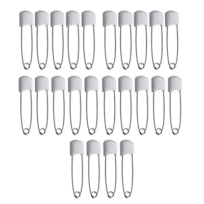 Image of 24 Baby Nappy Safety Pins, 2.2 Inch Diaper Plastic Push in 55mm Durable Head Fasteners With Lock Closures, Stainless Steel, Ideal for Terry Squares, Flat and Prefold Nappies (24 Pack)