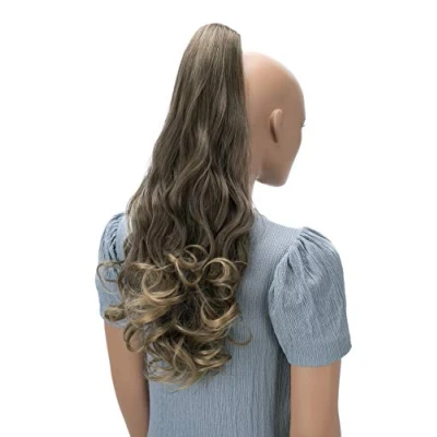 Image of CAISHA 24&quot; Long Hair Clip On Ponytail Extension Heat Resistant Synthetic Hairpiece Slightly Wavy Light Brown Blonde Mix H504