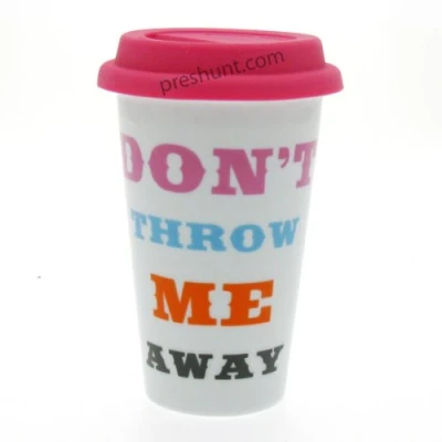 Image of Don&#039;t Throw Me Away Double Walled Ceramic Travel Mug Pink
