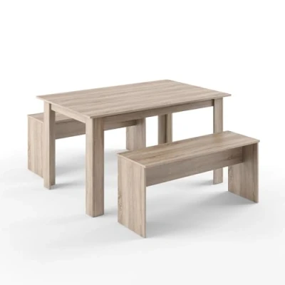 Image of Vicco Dining table set Sentio, Sonoma, 90 x 140 cm with 2 benches