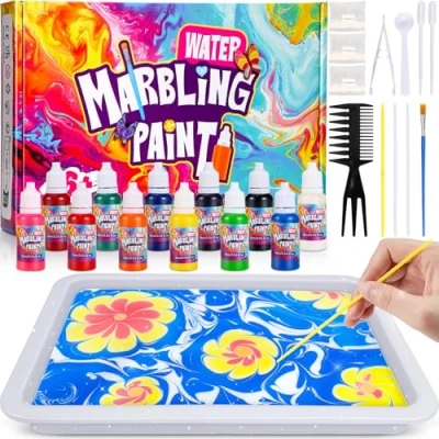 Image of Lovchil Water Marbling Paint Kit for Kids, Arts and Crafts Kids 6 7 12 Year Old Girls Gift Craft Kits Kid 8 9 10 11 Boys Birthday DIY Ideas