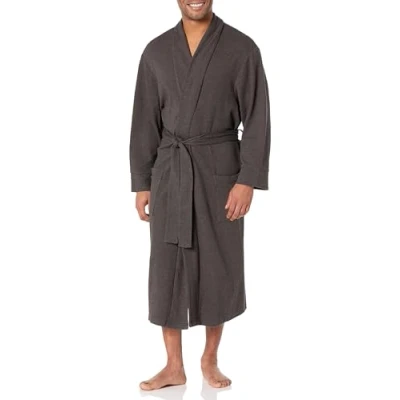 Image of Amazon Essentials Men&#039;s Lightweight Waffle Robe (Available in Big &amp; Tall), Charcoal Heather, XL XXL